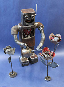 Image of Tristan Harrington's metal sculpture, Robots and Roses.